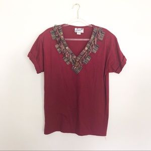 Vintage Joanie W western fringe bead stud top tee